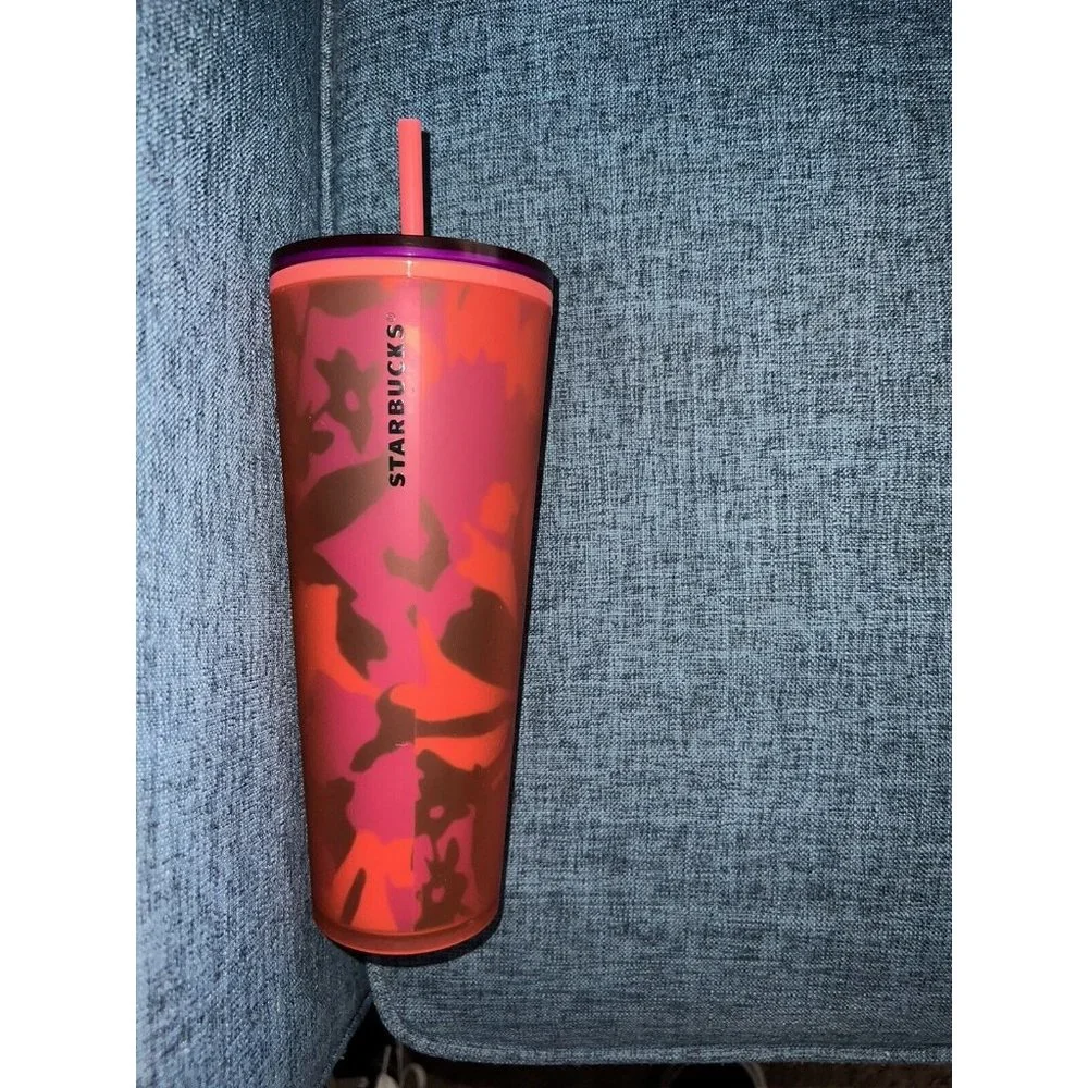 STARBUCKS 2022 SPRING RED FLORAL SOFT TOUCH‎ COLD CUP TUMBLER VENTI 24 OZ